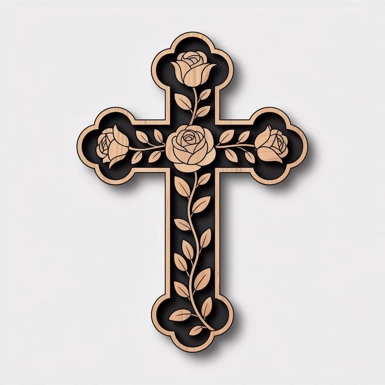 Floral Cross SVG, Layered Wooden Cross Laser Cut File - Etsy