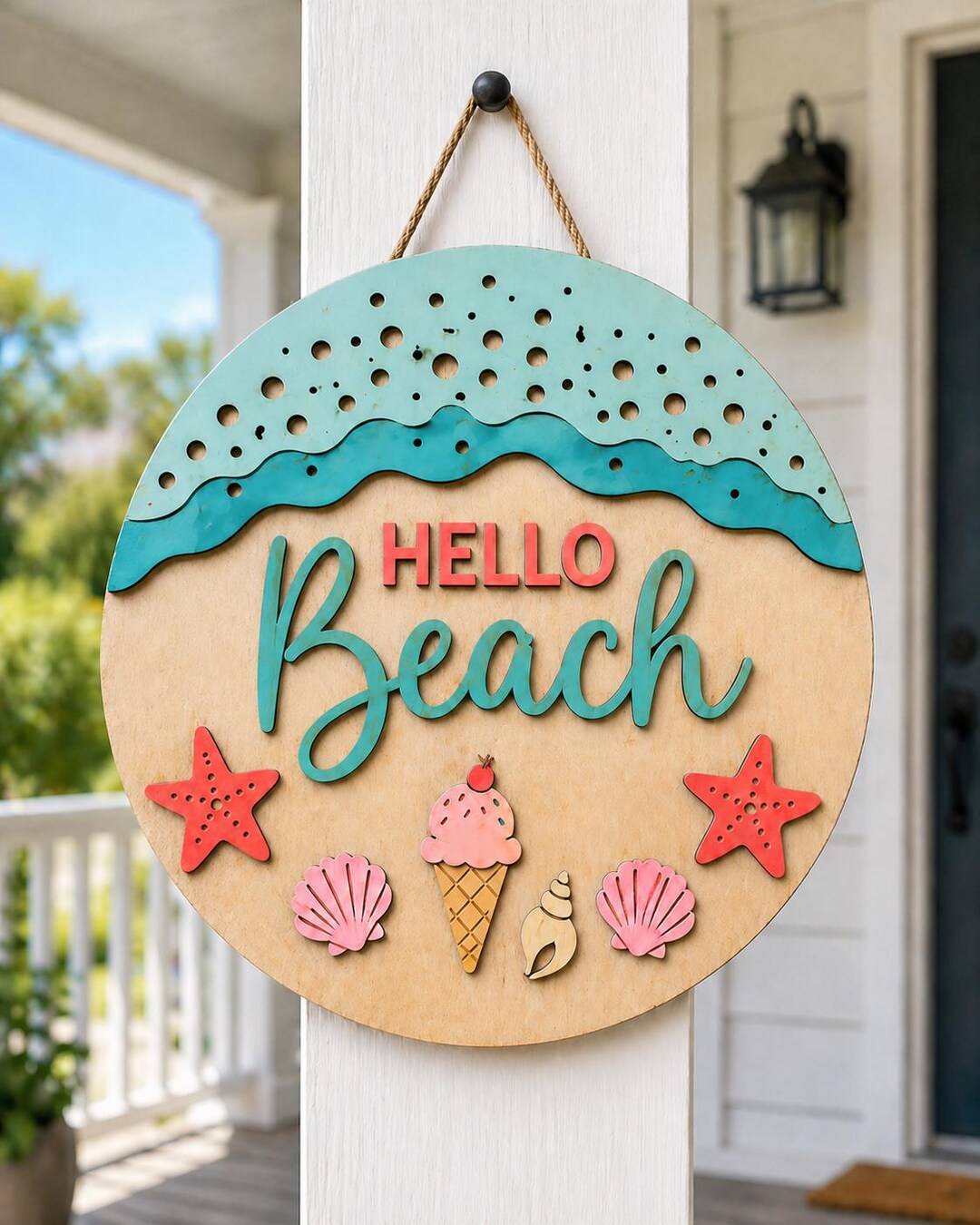 Hello Beach Door Hanger SVG, Summer Round Laser Cut File - Etsy