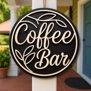 Kaffebarskylt SVG, rund laserskuren fil, väggdekoration för kafé