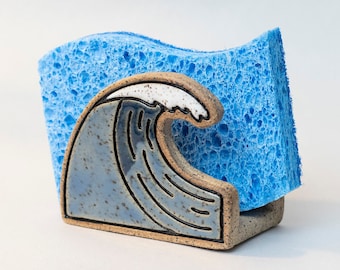 Sponge Holder for kitchen, Ceramic wave, ocean and sea themed napkin holder decor accessory, Christmas holiday Gift