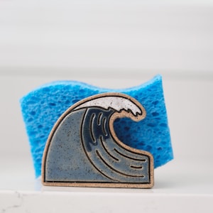 Sponge Holder for kitchen, Ceramic wave, ocean and sea themed napkin holder decor accessory, Christmas holiday Gift