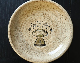 Ceramic UFO dish, alien flying saucer pottery