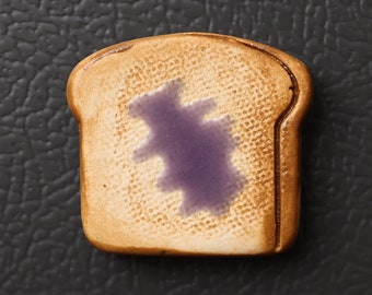 Toast Magnet with grape jelly or jam, breakfast themed ceramic fridge ornament