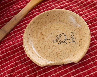 Spoon Rests Hand Thrown pottery In Stoneware with Mother Goose Nursery rhyme illustration, Gift for chef.