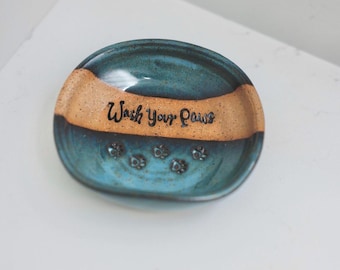 Dog themed soap dish, Wash Your Paws, Cute Pete themed pottery for bathroom | Please read description