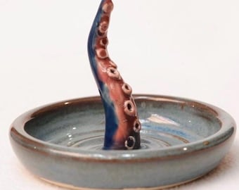 Octopus ring dish, tentacle and ocean themed jewelry dish, hand made ceramic
