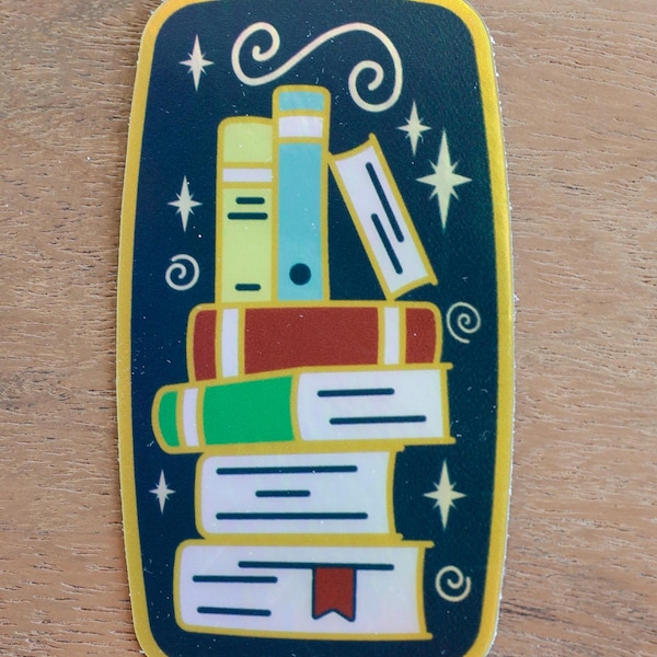 Book stack sticker, holographic decal for laptop, water bottle, gift for reader