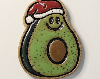 Avocado Christmas ornament, Santa hat, holiday decor