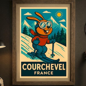 Retro Courchevel Ski Poster: French Alps Rabbit Print