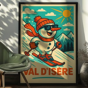 Retro Val d’Isère Ski Poster: French Alps Snowman Print