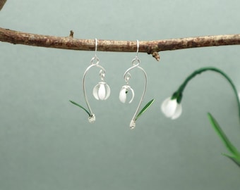 Silver snowdrop dangle earrings