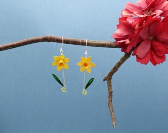 Handmade Daffodil Dangle Earrings