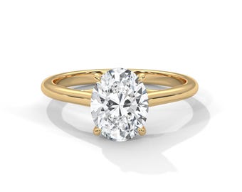 IGI Certified Oval Diamond Solitaire Ring, Two Tone Gold, Silver