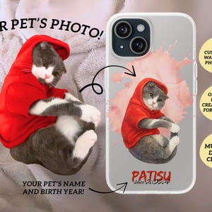 Funda de teléfono personalizada con foto de mascota - Funda transparente personalizada con nombre de perro, gato o pérdida de mascota para iPhone 16, 15, 14, 13, 12 Pro Max Plus y Galaxy