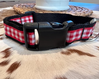 Red & White Gingham Print Dog Collar
