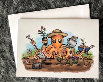 Gardening Octopus Notecard