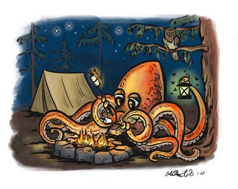 Impresión de pulpo de camping