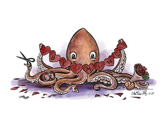 Impresión de pulpo de San Valentín