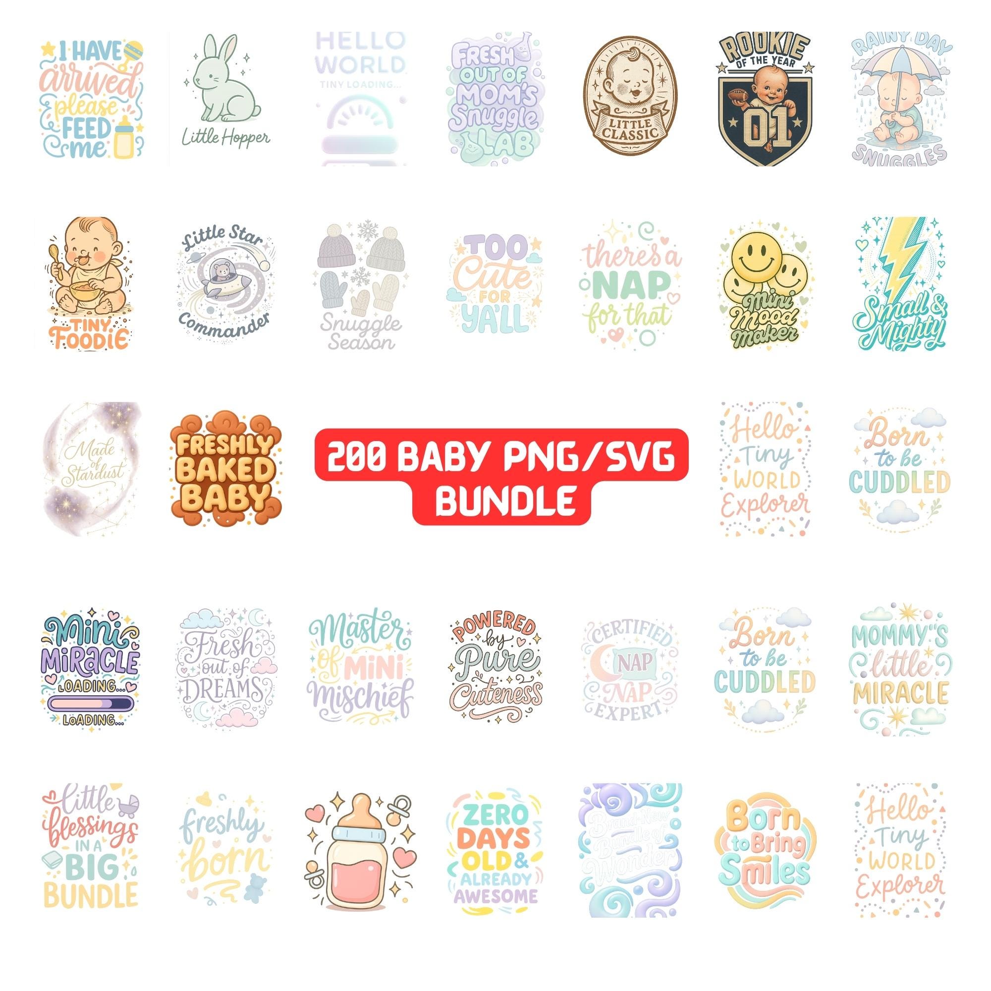 Baby Onesie SVG PNG Bundle,200 Funny Newborn Quotes Svgs,digital File ...