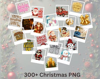 Pacchetto di sublimazione natalizia, oltre 300 design PNG natalizi retrò, clipart estetiche per le feste per magliette, tazze, adesivi, pacchetto PNG natalizio