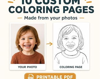 10 gepersonaliseerde kleurplaten (PDF), kleurplaten met foto's, kleurboekpagina's voor kinderen, digitale kleurplaten (PDF), kindercadeau