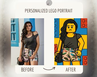 Benutzerdefinierte Porträt inspiriert von LEGO, personalisierte Cartoon Mini Figur Illustration, digitaler Download