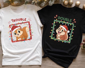 Comfort Colors® Chip & Dale Double Trouble Disney Christmas Shirt, Christmas Disney Family Vacation T-shirt, Chipmunks Gifts Christmas Shirt