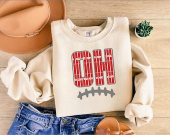 OH with Laces Football Shirt, Retro Ohio Shirt,Vintage Style Ohio Tee, Game Day Shirt, Ohio Lover Tee, Ohio Gift, Cute Buckeye Football Tee