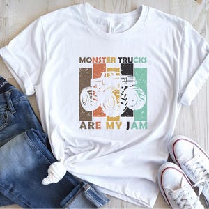Monster Trucks Are My Jam, Retro Monster Truck Sweatshirt Vintage Oversized Graphic Pullover for Truck Fans Monster Jam Fan Truck Racing Tee