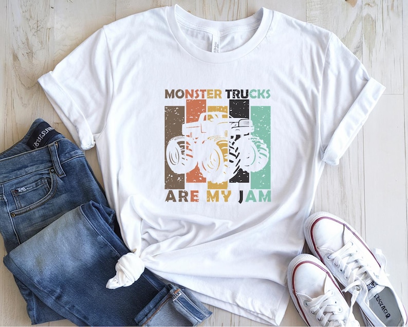 Monster Trucks Are My Jam, Retro Monster Truck Sweatshirt Vintage Oversized Graphic Pullover for Truck Fans Monster Jam Fan Truck Racing Tee