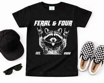 Custom 4th Birthday Shirt, Feral and Four Tee with Personalized Year Girl Boy, Comfort Colors® Boy Tshirt