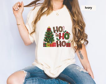Comfort Colors® Retro Christmas Shirt, Ho Ho Ho Christmas T-Shirt, Christmas Cookie Shirt, Christmas Tree Shirt, Women's Christmas Gift