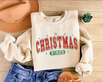 Retro Christmas Vibes Sweatshirt, Womens Christmas Sweatshirt, Holiday Sweater, Cute Christmas Sweatshirt, Christmas Gift, Winter Shirt
