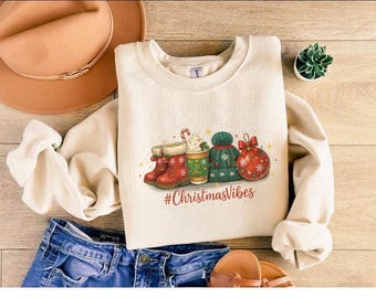 Retro Christmas Vibes Sweatshirt, Womens Christmas Sweatshirt, Holiday Sweater, Cute Christmas Sweatshirt, Christmas Gift, Winter Shirt