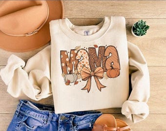 Fall Mama Sweatshirt Women, Pumpkin Bow Autumn Sweater, Cute Thanksgiving Pullover, Cozy Fall Mom Shirt, Neutral Season Outfit