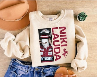 Retro Niki Lauda Racing Sweatshirt – Vintage F1 Driver Graphic Crewneck, Ferrari Motorsport Fan Apparel, Gift For Him, Racing Hoodie