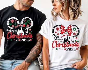 Camiseta navideña Disney personalizada, camiseta navideña Disney 2025 personalizada, camiseta navideña Disney a juego para toda la familia, viaje a Disney 2026 Navidad