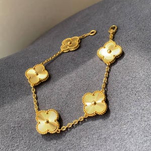 vintage 5 clovers bracelet, guilloche clover bracelet