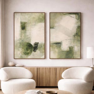 Framed Abstract Sage Green Wall Art Set – Modern Minimalist Green and cream Prints
