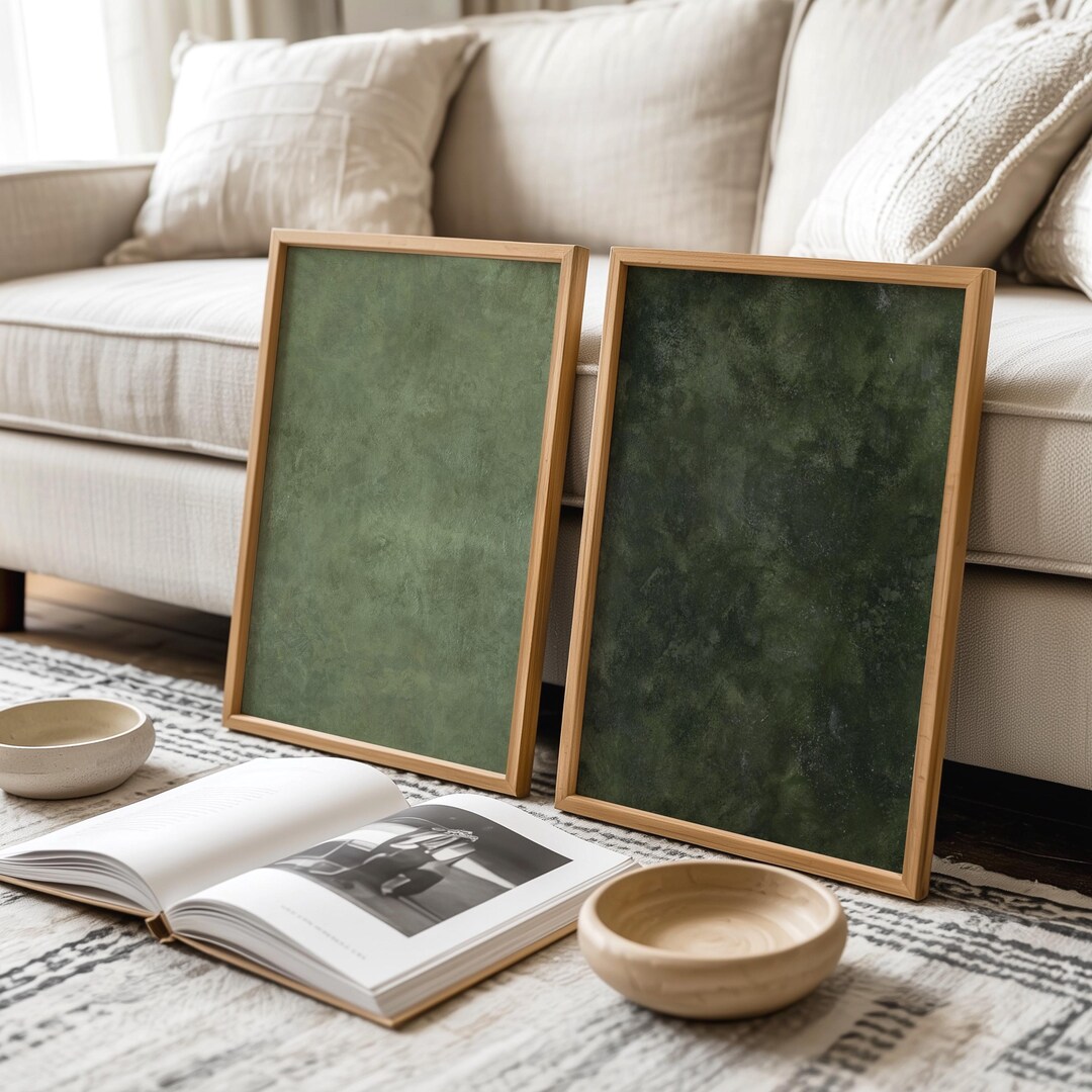 Framed Abstract Green Wall Art Set – Modern Minimalist Prints - Etsy