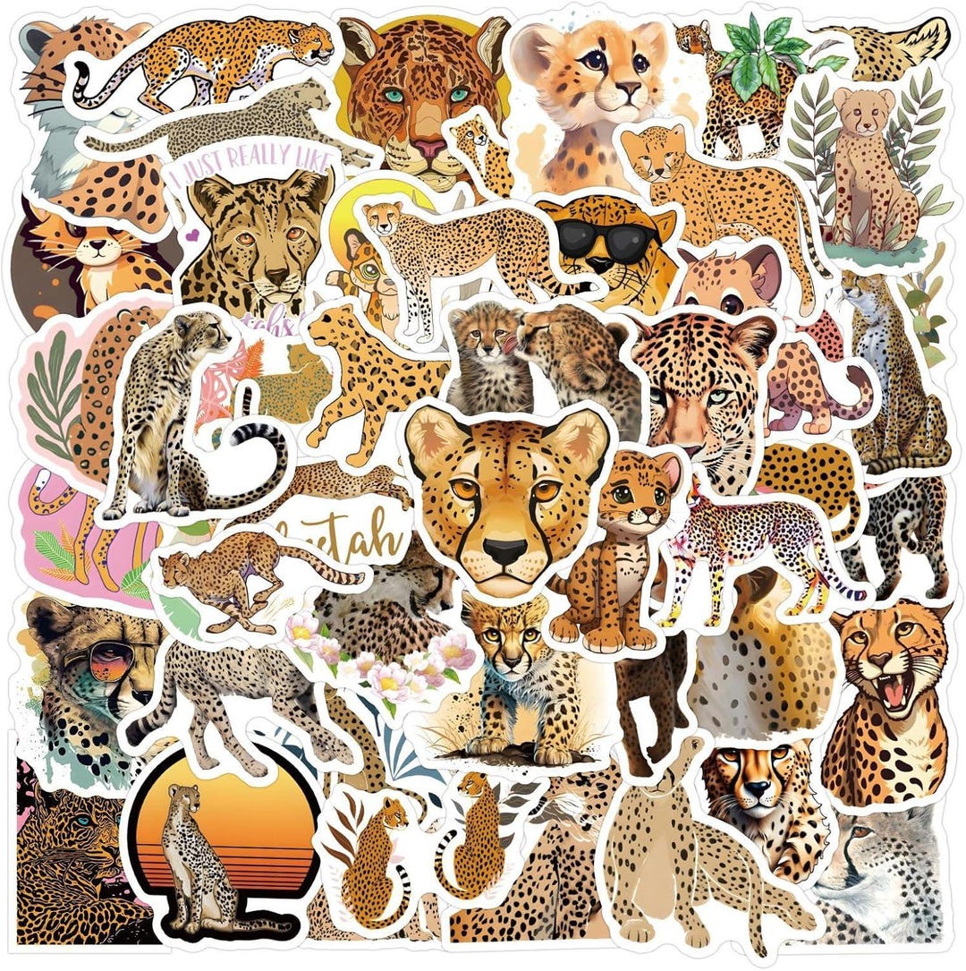 Cheetah Stickers, 60pcs Waterproof Vinyl Animal Decals for Laptop ...