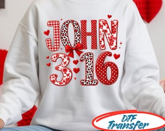 John 3 16 DTF Transfer, Preppy Christian Leopard Ready to Press, Christian Valentine's Day, Jesus Valentine, Jesus  Coquette, Bible Verse