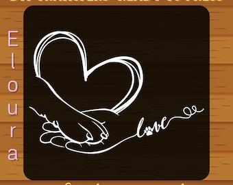 Love Dog DTF Transfer: Ready To Press Paw and Hand, Paw Heart, Dog Lover Design, Dog Paw, Dog Mom, Valentine Pet