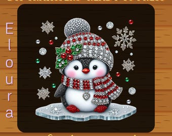 Rhinestone Penguin DTF Transfer: Ready To Press, Sparkling Christmas Shirt Design, Jeweled Winter, Diamond Snowflake, Bling Xmas Penguin