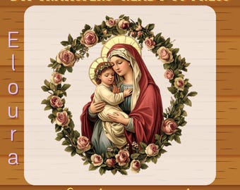 Virgin Mary and Child DTF Transfer, Baby Jesus Ready To Press, Vintage Marian Catholic, Floral Women Religious, Blessed Mother Mary