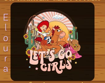 Jessie and Bullseye Let's Go Girls Dtf Transfers, Ready To Press Retro Disney Toy Story, Vintage Disney Cowgirls, Disneyland Family Trip