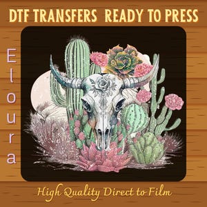 Transfert DTF Boho Cow Skull : design western cow-girl, prêt à l&#39;emploi