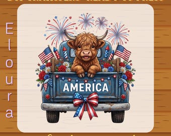 4th of July Highland Cow DTF Transfer: Ready To Press 250th Anniversary, Independence Day, Western Patriotic