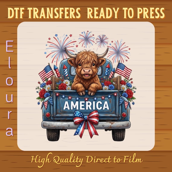 4th of July Highland Cow DTF Transfer: Ready To Press 250th Anniversary, Independence Day, Western Patriotic