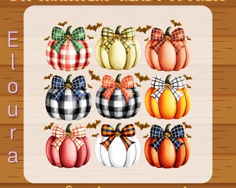 Watercolor Coquette Pumpkin DTF Transfer, Ready To Press Preppy Fall Pumpkin, Trendy Thanksgiving, Halloween Pumpkin Bow